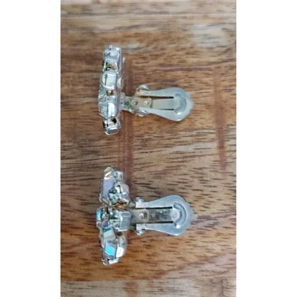 Vintage Mid Century Yellow Rhinestone Starburst Earrings Clip On - Picture 5 of 6